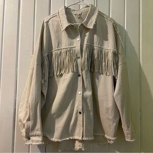 CATO bling fringe distressed denim jacket 18/20W NWOT